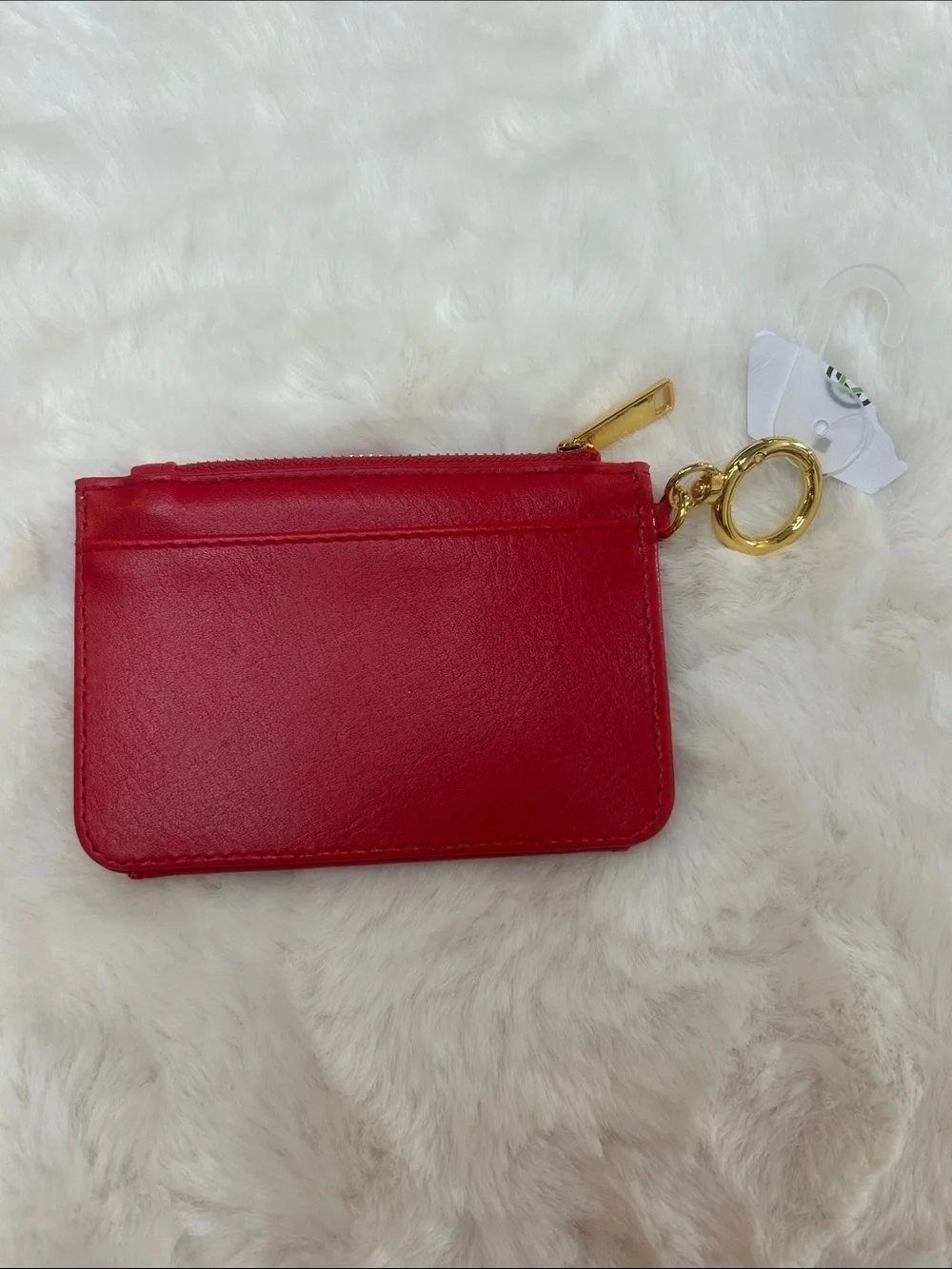 Red Leather Card Wallet Keyring with Gold Hardware